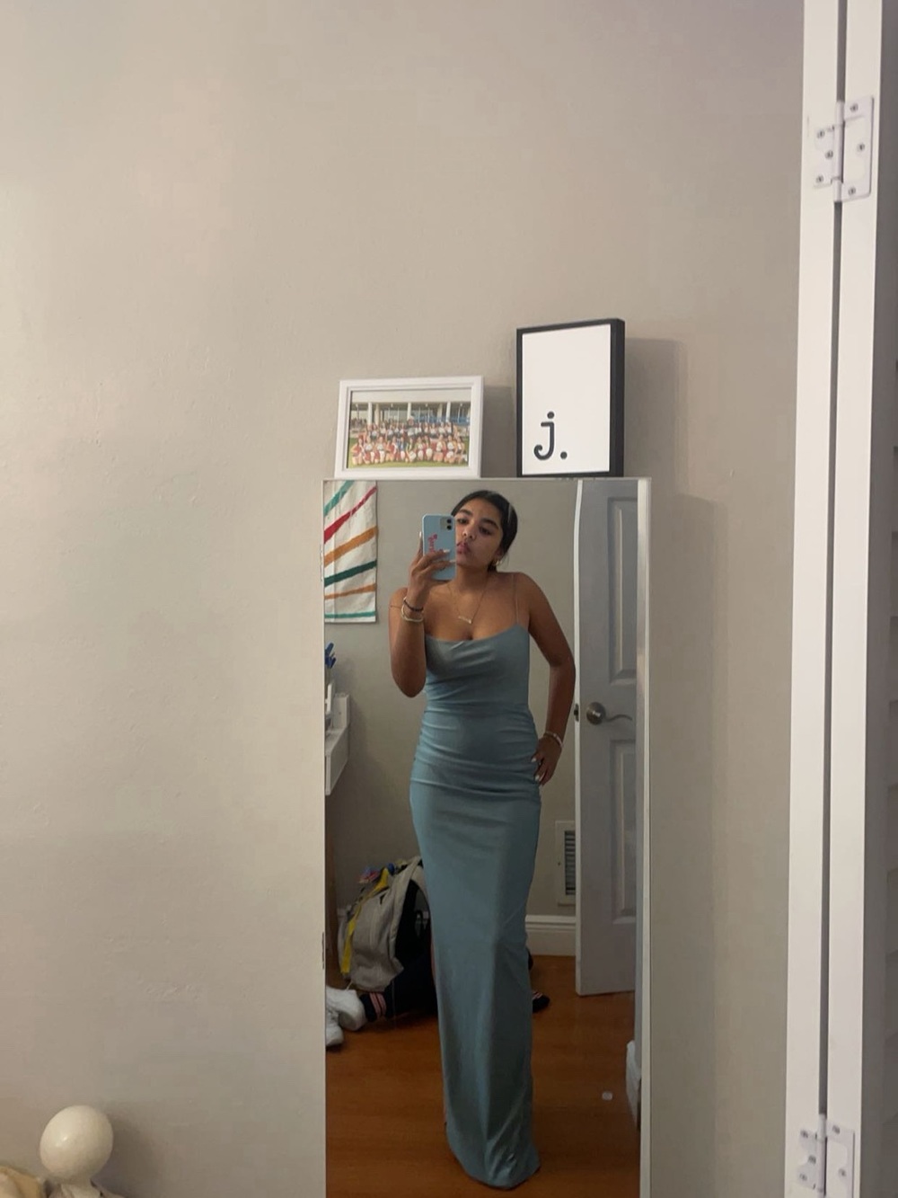 Elegant Slate Blue Slip Maxi Dress - Women's